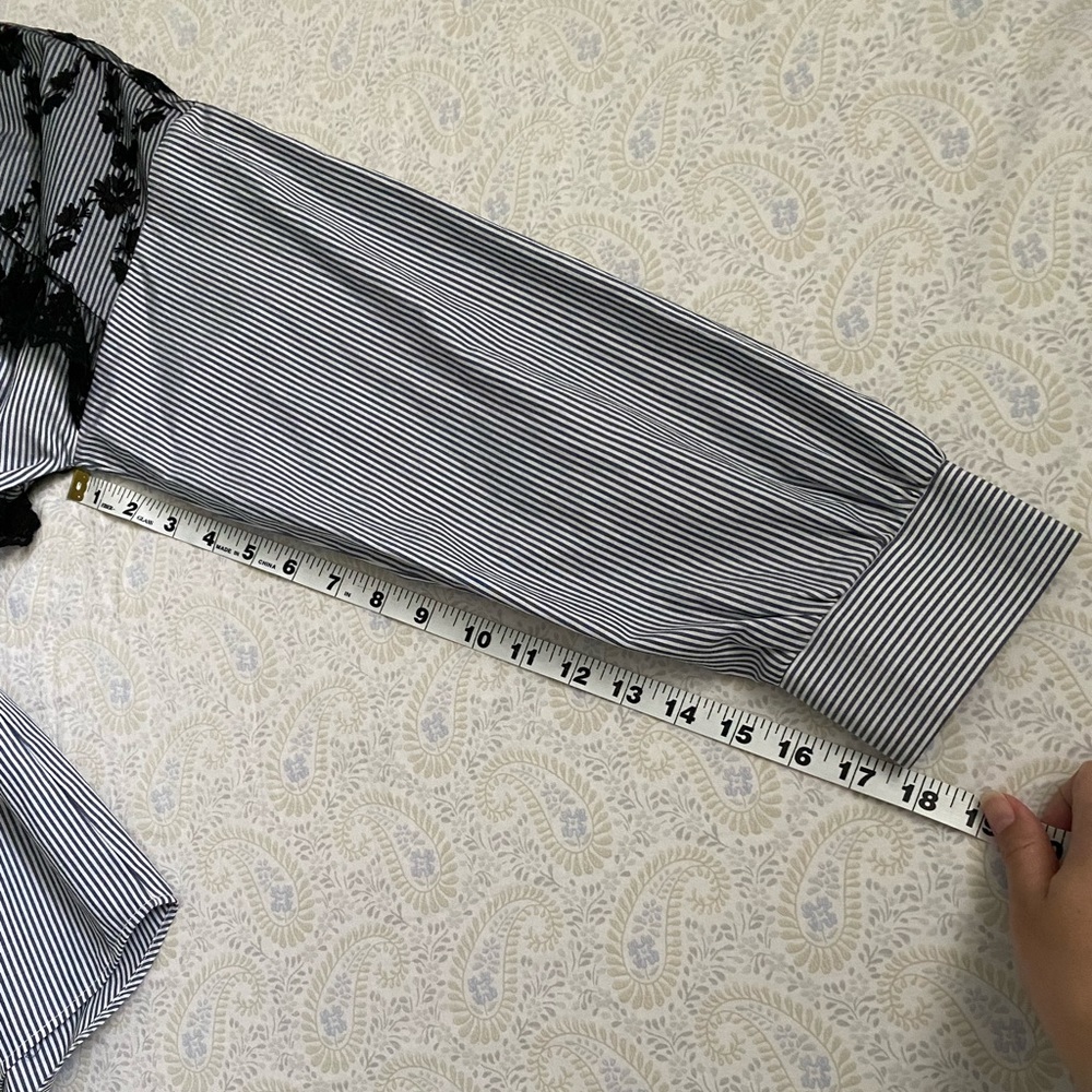 Zara Basic Lace Trim Pinstriped Button Down Shirt - image 6